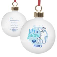 Personalised The Snowman & The Snowdog Blue Bauble
